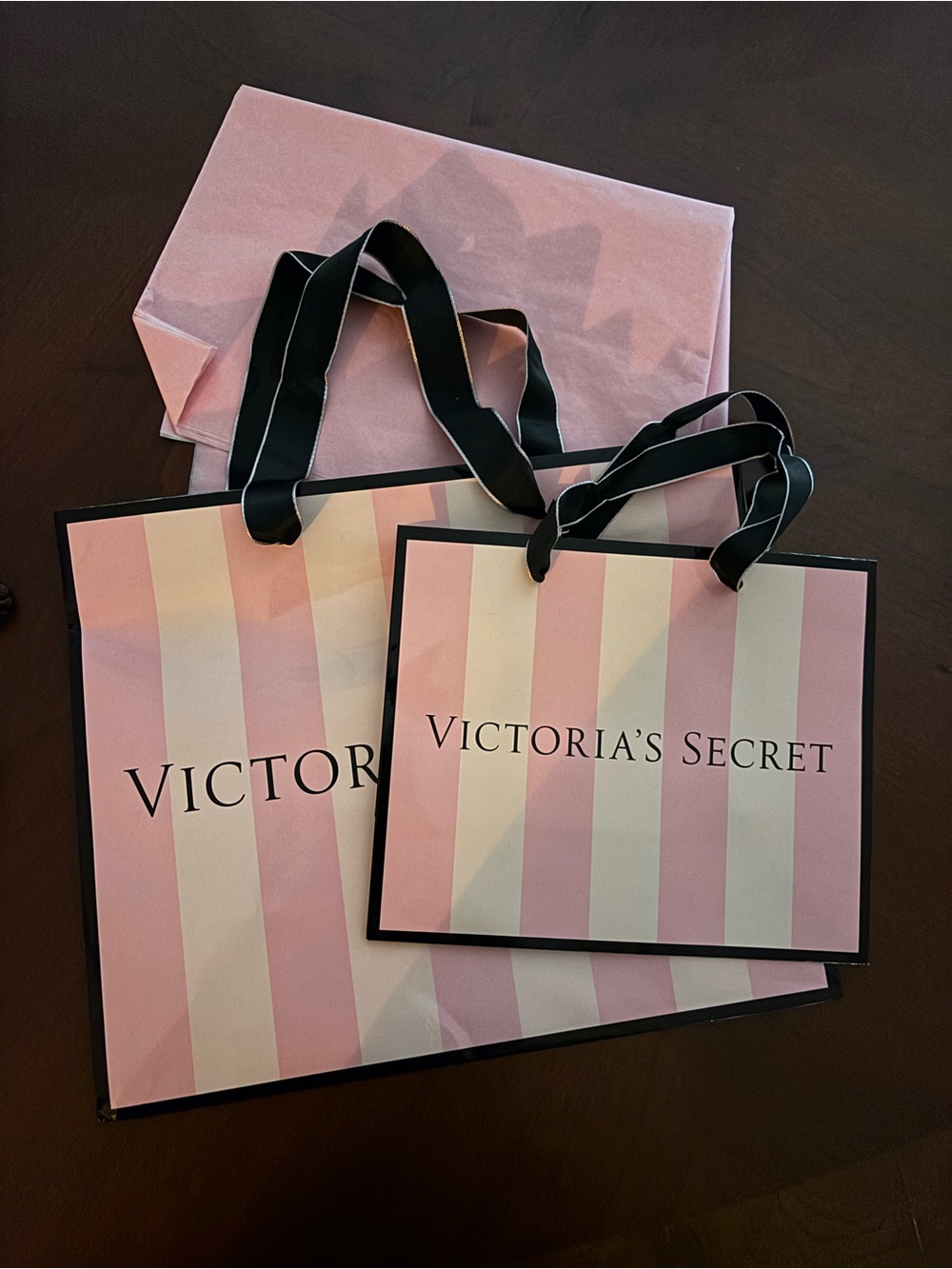 Victoria's Secret Pink and White Striped Tote & Gift Bag Set